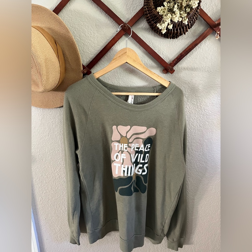 Olive Green Graphic Sweatshirt (Wild +Free) The Peace of Wild Things
